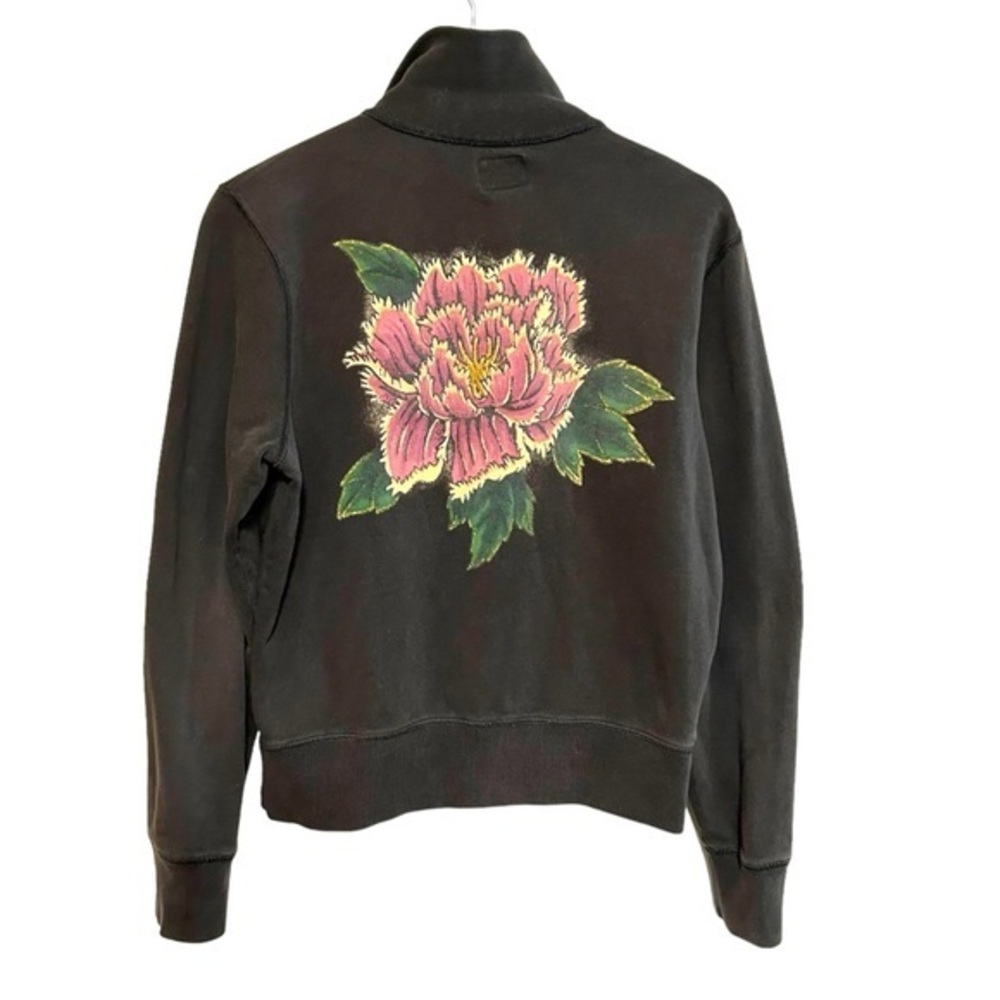 Y2K lucky brand L sweatshirt track jacket zip flower graphic boho indie tattoo‎